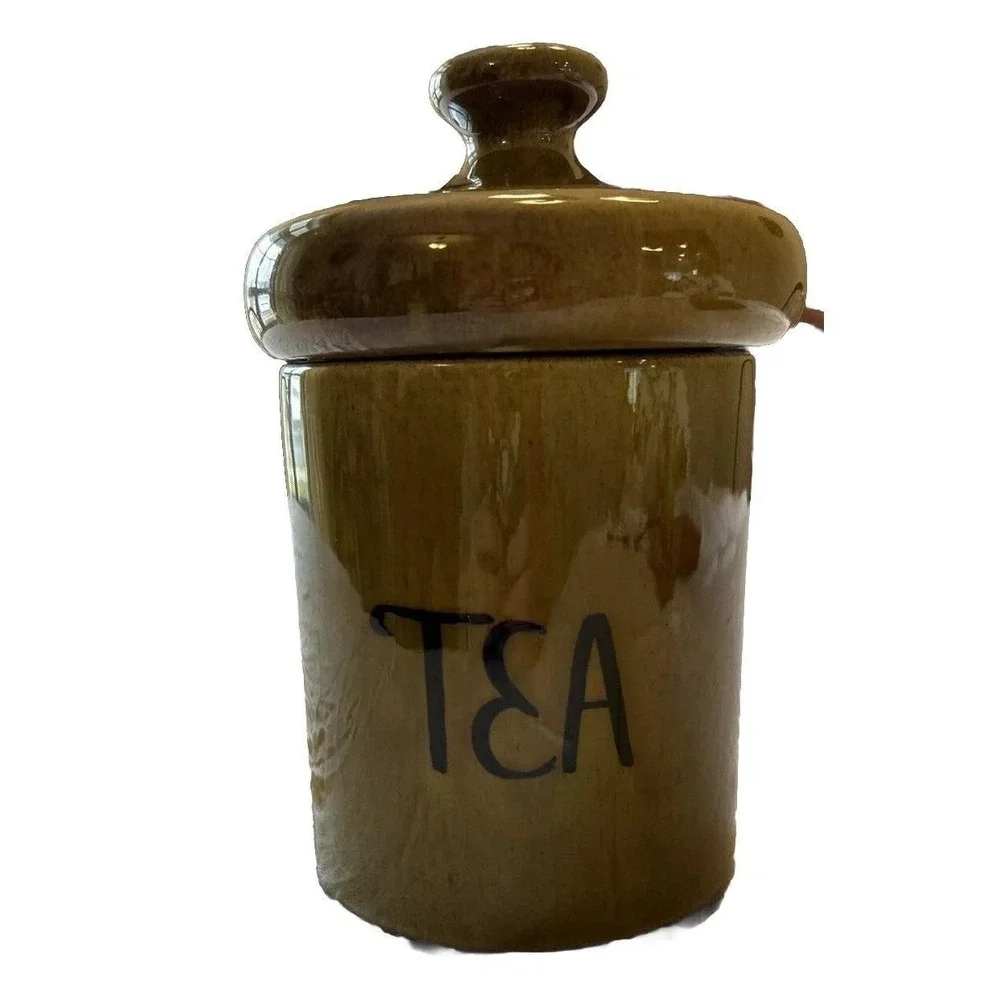Holiday‎ Designs Tea Canister Olive Green Ceramic Jar Lid Vtg Mid Century 8.5